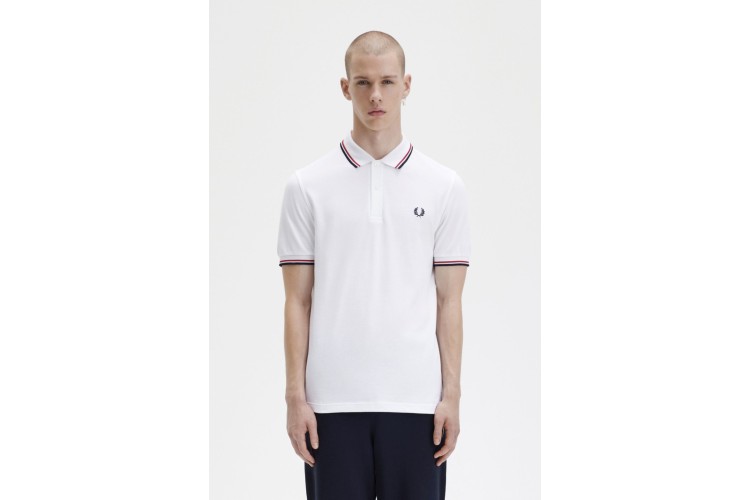 Fred Perry M3600 White/Bright Red/Navy Polo - 748