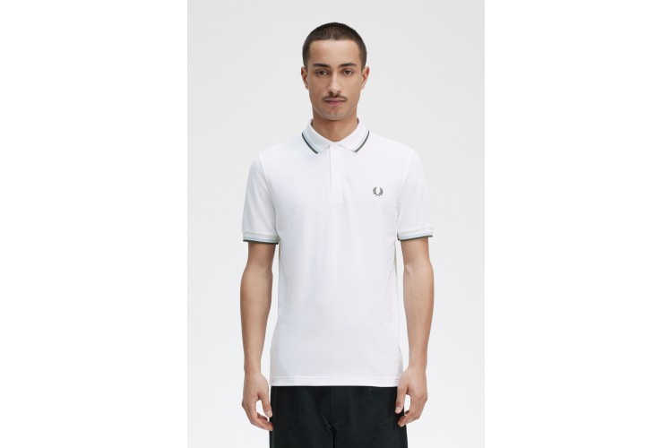 Fred Perry M3600 White/Light Ice/FieldGreen Polo - T42