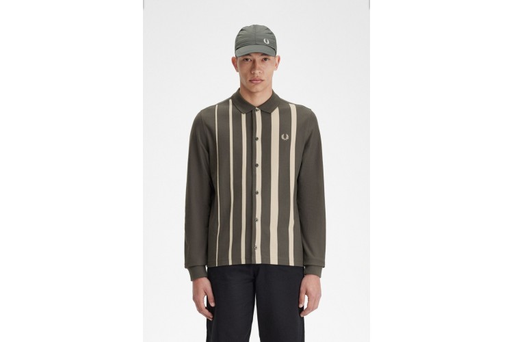 Fred Perry M3636 Gradient Stripe Long Sleeve Polo Shirt - Field Green