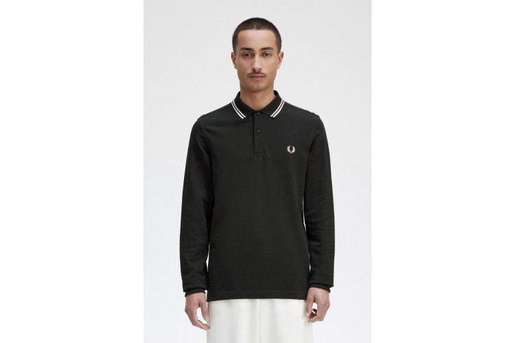 Fred Perry M3636 NightGreen/SnowWhite/SnowWhite L/S Polo - T50