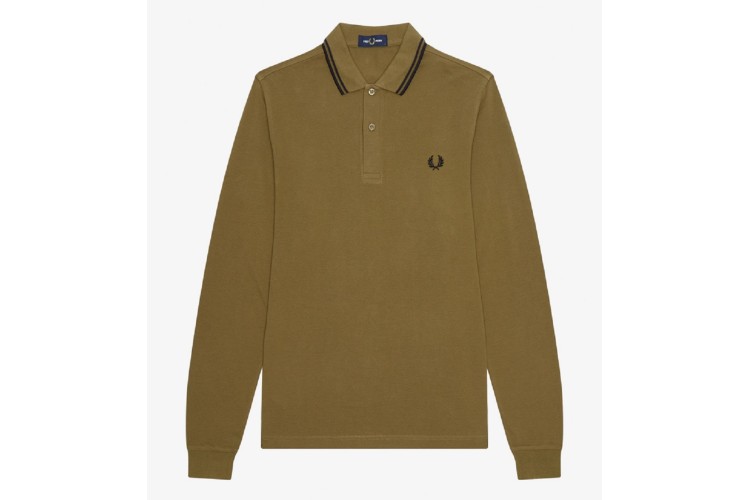 Fred Perry M3636 Shaded Stone/Black/Black L/S Polo - P96