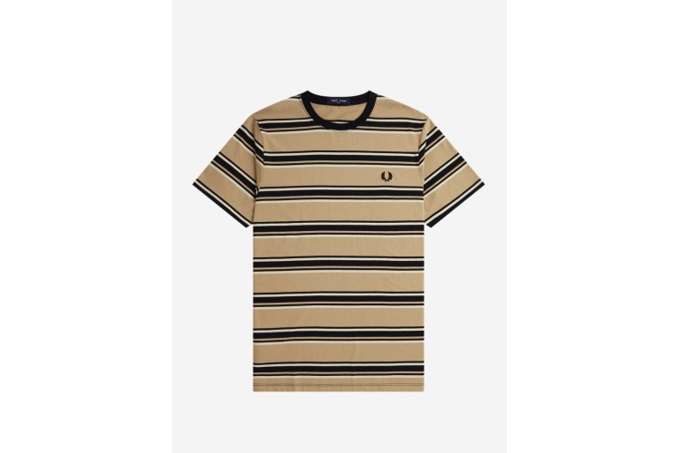 Fred Perry M6557 Stripe T-Shirt - WarmStone/Oatmeal