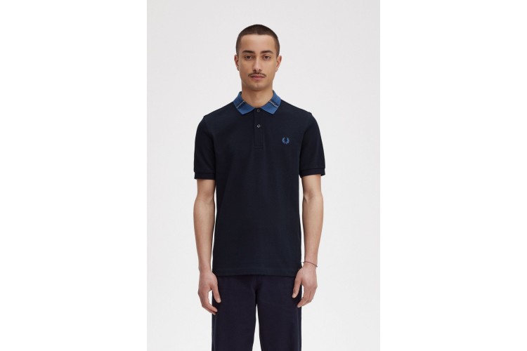 Fred Perry M6662 Graphic Collar Navy Polo Shirt - 608