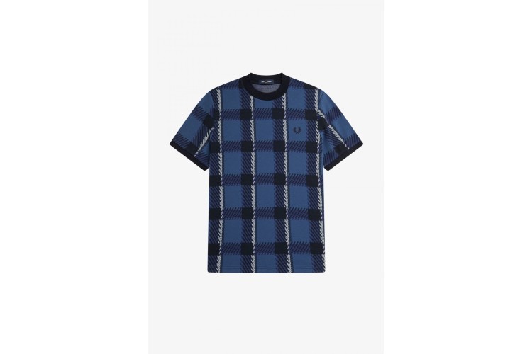 Fred Perry M6664 Glitch Tartan T-Shirt - Midnight Blue