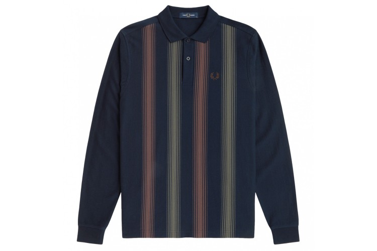  Fred Perry M8685 Ombre Stripe L/S Polo Shirt - Navy