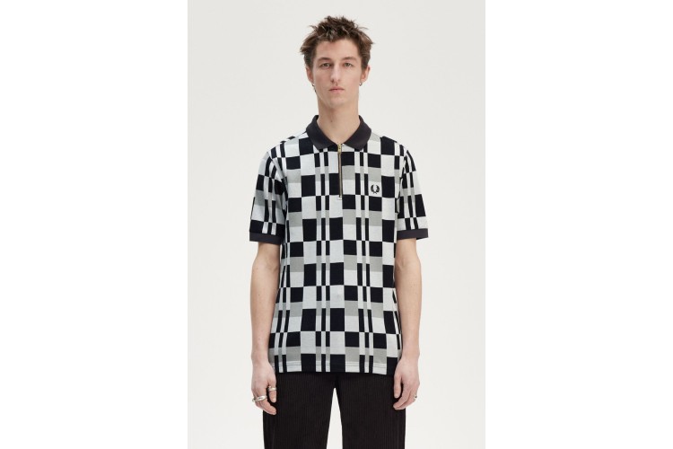 Fred Perry M8687 Chequerboard Polo Shirt - Anchor Grey