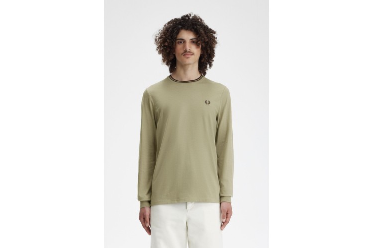 Fred Perry M9602 Twin Tipped L/S T-Shirt - WarmGrey/CarringtonBrick
