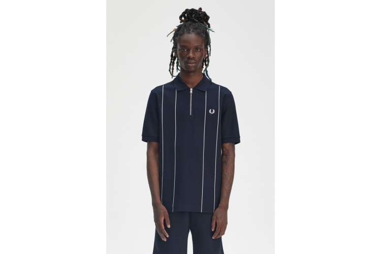 Fred Perry M9871 Pinstripe Zip Neck Polo Shirt - Navy