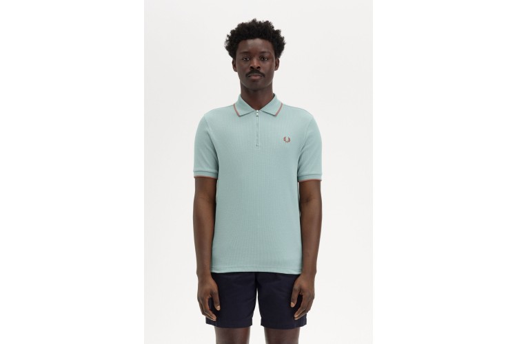 Fred Perry M9882 Textured Zip Neck Polo Shirt - Silver Blue