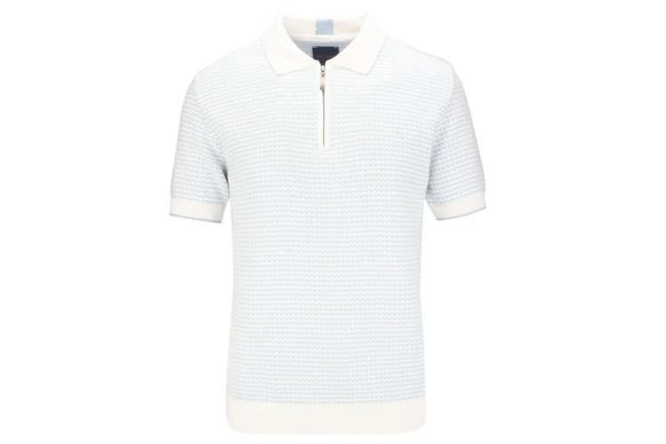 Guide London KW2837 S/S Herringbone Knit Polo - White/Sky 