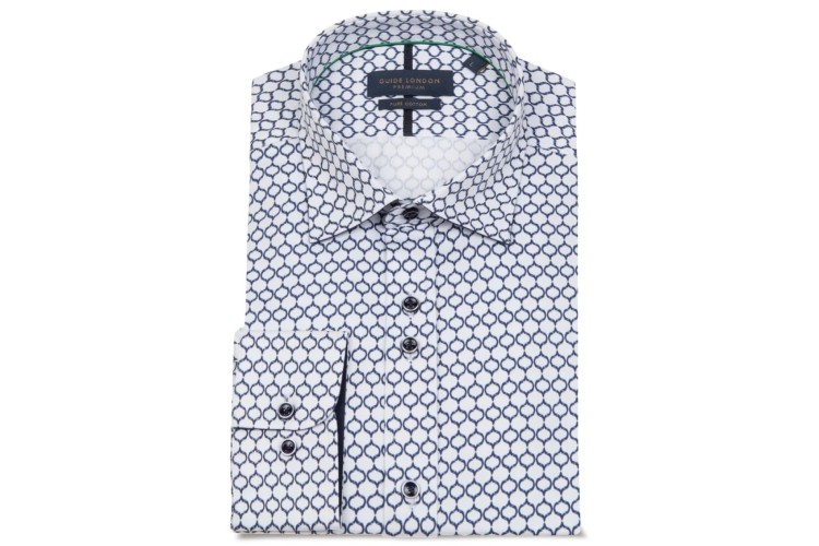 Guide London LS76853 L/S Printed Shirt - Navy