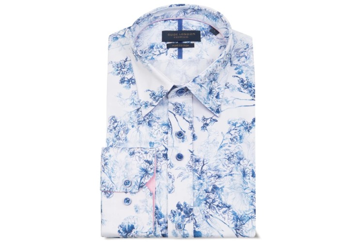 Guide London LS76885 L/S Printed Shirt - Blue