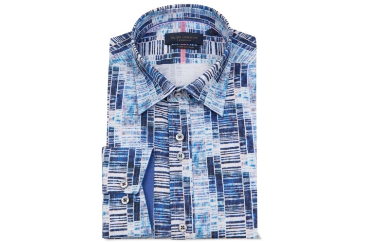 Guide London LS76880 L/S Printed Shirt - Navy