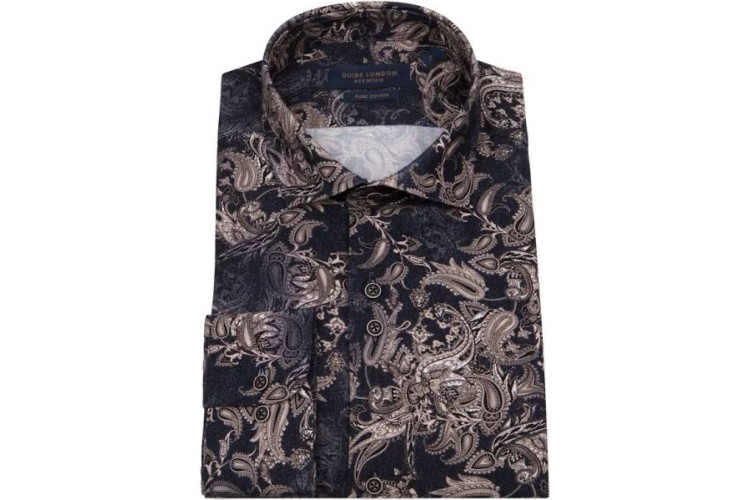 Guide London LS76983 L/S Shirt - Navy/Tan