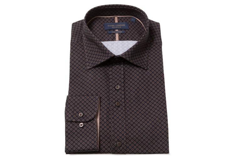 Guide London LS77000 L/S Geometric Shirt - Brown