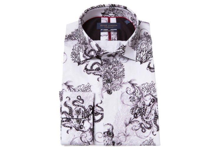 Guide London LS77046 L/S Ocean Design Shirt - White