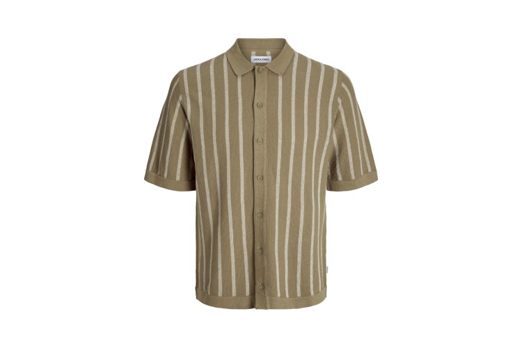 Jack & Jones Emil Knitted Striped S/S Shirt - Coriander/Cloud