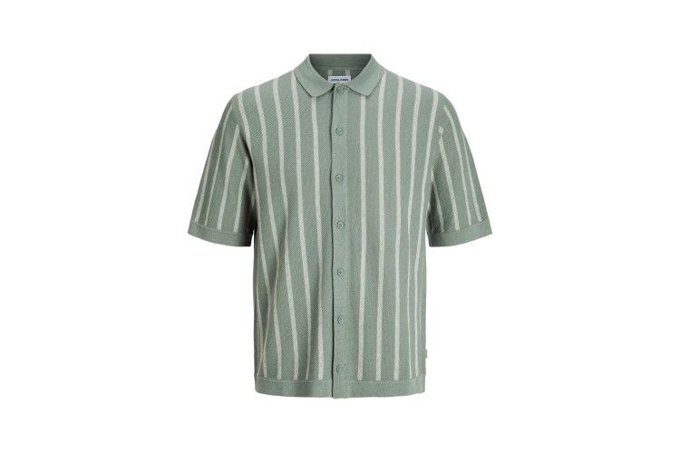 Jack & Jones Emil Knitted Striped S/S Shirt - Iceberg Green/Cloud