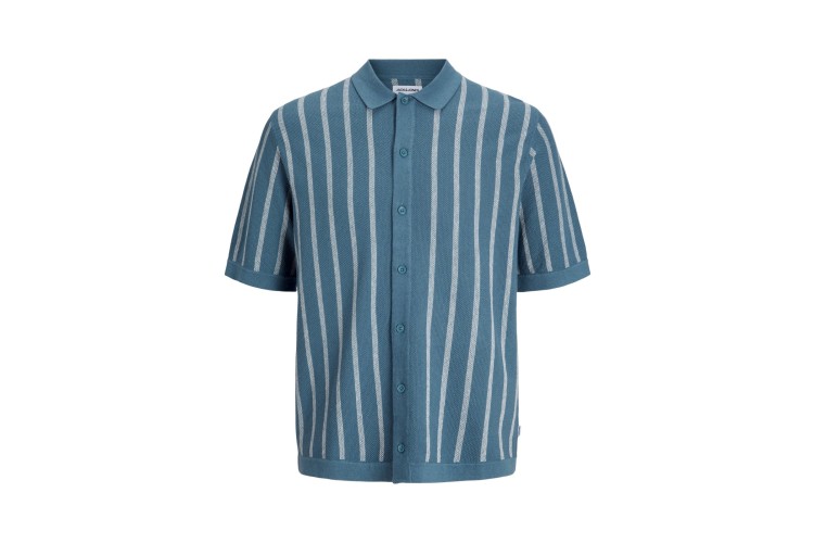 Jack & Jones Emil Knitted Striped S/S Shirt - Oceanview/Cloud
