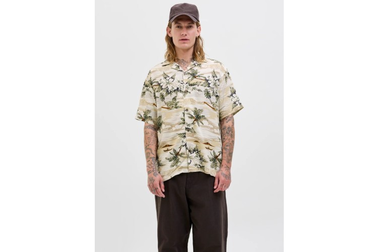 Jack & Jones Hendrix Print Resort S/S Shirt - Grey/Silver Lining