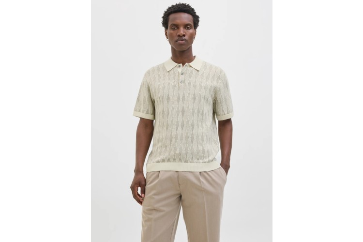 Jack & Jones Knit Jaquard Polo - Whisper White