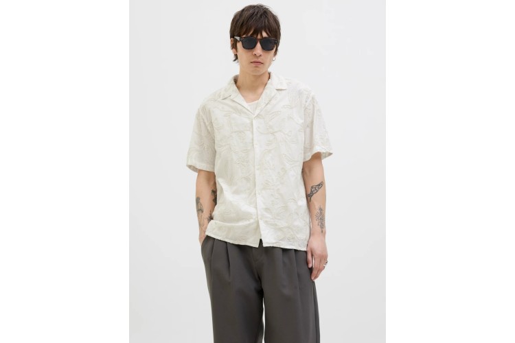Jack & Jones Luca Embroidery S/S Shirt - Cloud Dancer