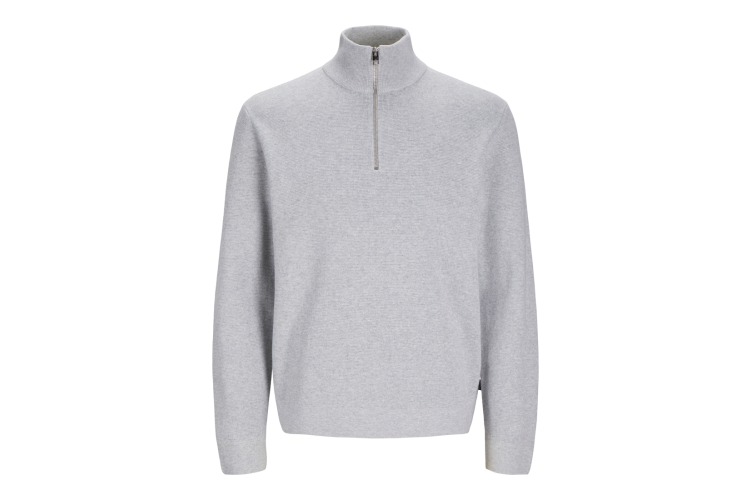 Jack & Jones Milano Stitch Knit 1/2 Zip Sweatshirt - Light Grey Melange