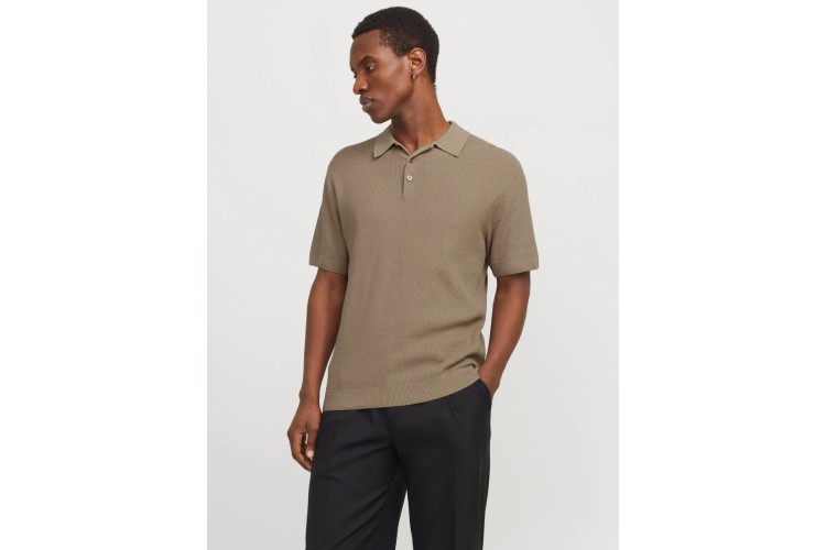 Jack & Jones Plain Knitted Polo - Brown/Greige