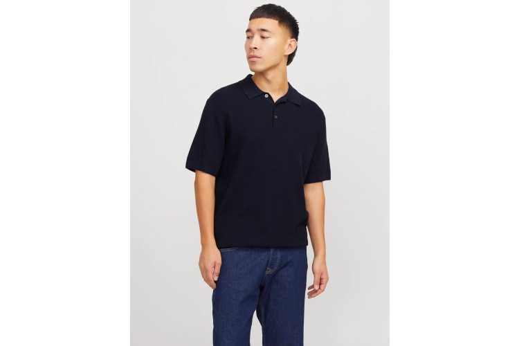Jack & Jones Plain Knitted Polo - Blue/Night Sky
