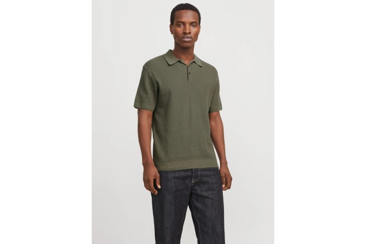 Jack & Jones Plain Knitted Polo - Tea Leaf