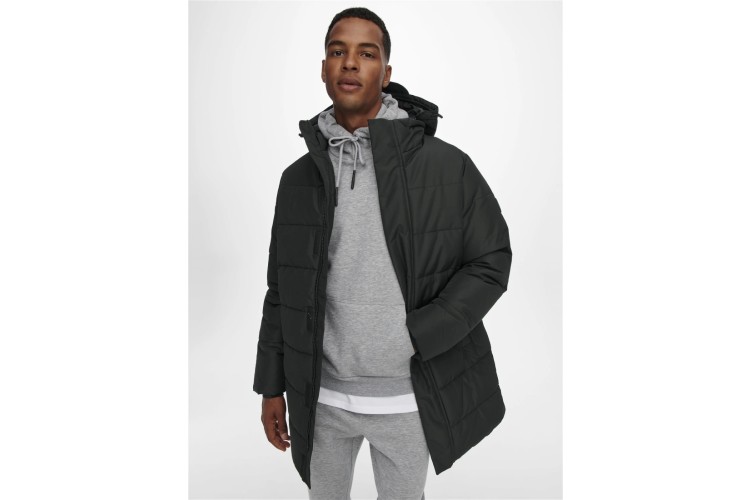 Only & Sons Carl Life Long Quilted Coat - Black