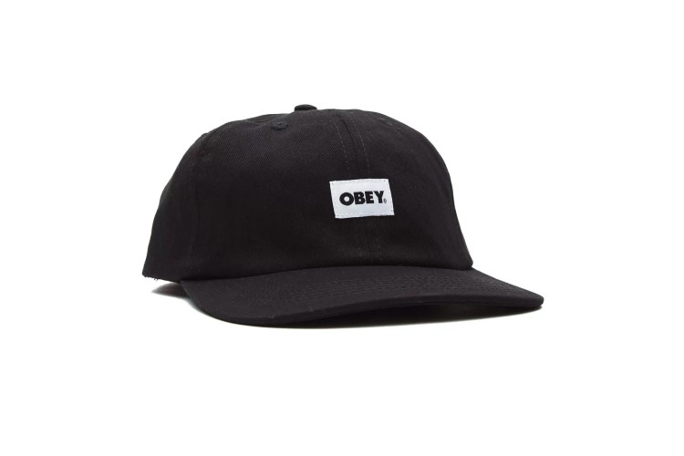 Obey Bold Label Organic 6 Panel Strapback Cap - Black