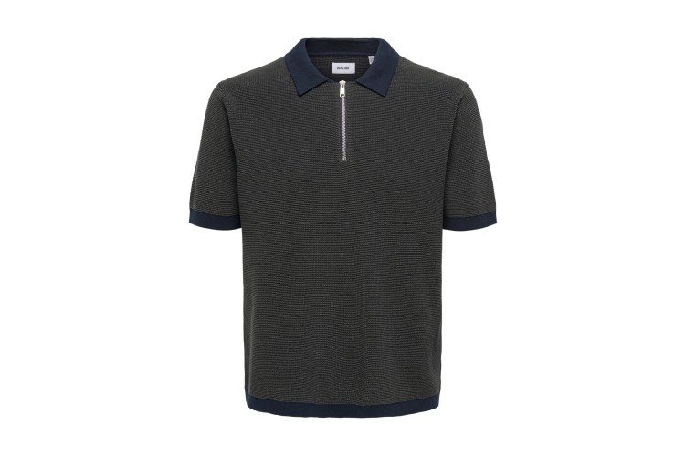 Only & Sons Matteo Reg S/S Zip Polo - Dark Sapphire