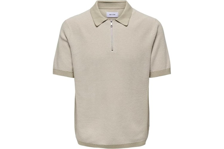 Only & Sons Matteo Reg S/S Zip Polo - Silver Lining