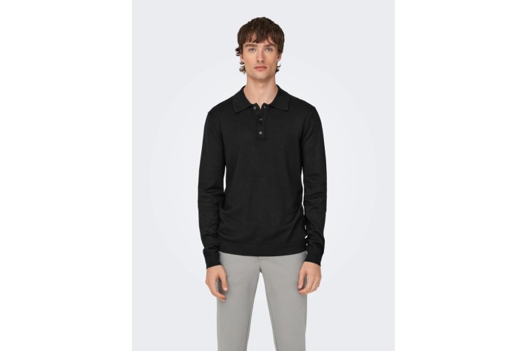 Only & Sons Onswyler L/S Polo Knit - Black