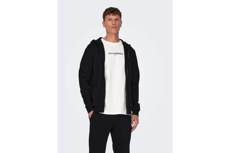 Only & Sons Regular Fit Full Zip Hoodie Sweatshirt - Black