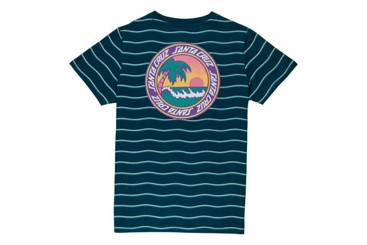 Santa Cruz Boys Paradise Break T-Shirt - Tidal Teal Wave Stripe