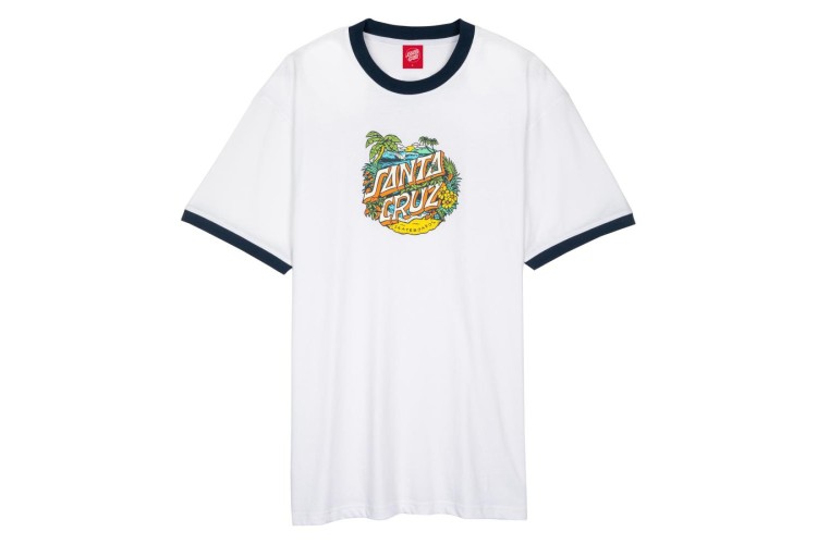 Santa Cruz Custom Aloha Dot Front Ringer T-Shirt - White
