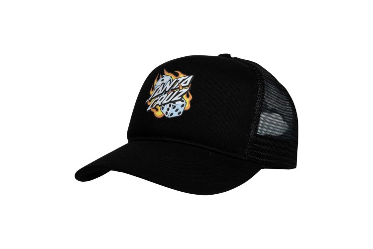 Santa Cruz Flaming Dice Dot Trucker Cap - Black