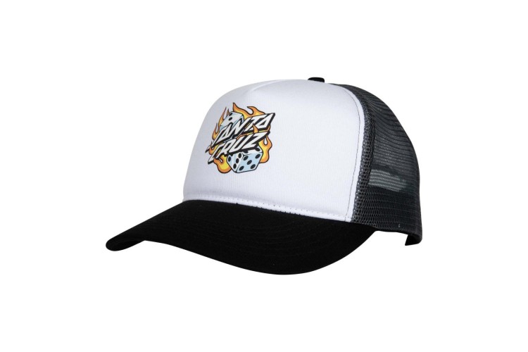 Santa Cruz Flaming Dice Dot Trucker Cap - White/Grey