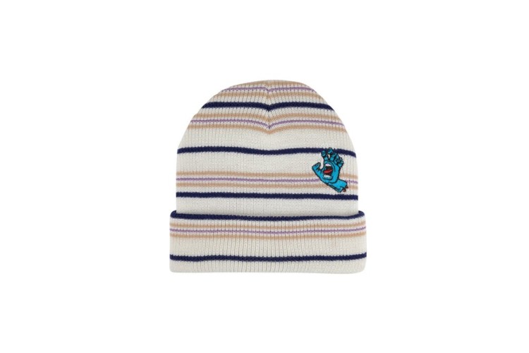 Santa Cruz Screaming Mini Hand Stripe Beanie - White