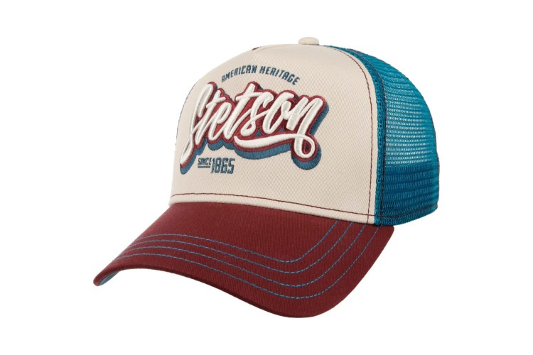 Stetson Wordmark Logo Trucker Cap - Blue/Red