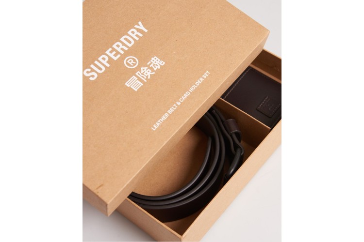Superdry Benson Boxed  Belt/Wallet Set - Dark Tan