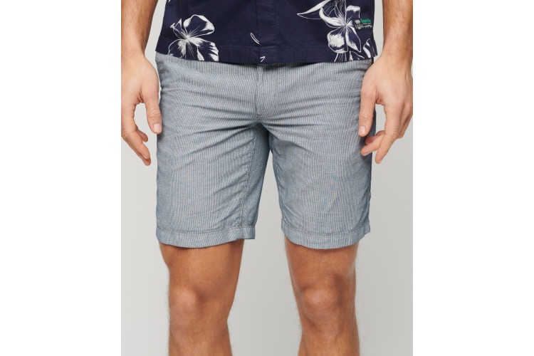 Superdry Drawstring Linen Shorts - Navy/Stripe