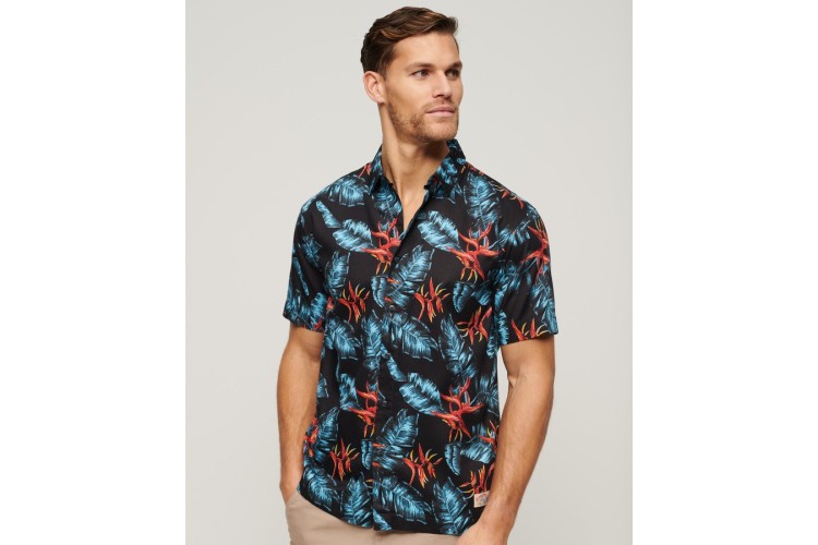 Superdry Hawaiian S/S Shirt - Dark Navy Fire