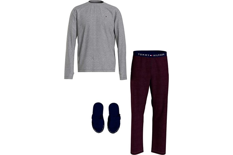 Tommy Hilfiger  Ls Pant Slipper Pyjama Set Giftpacks - Mid Grey Ht/Deep Burgundy