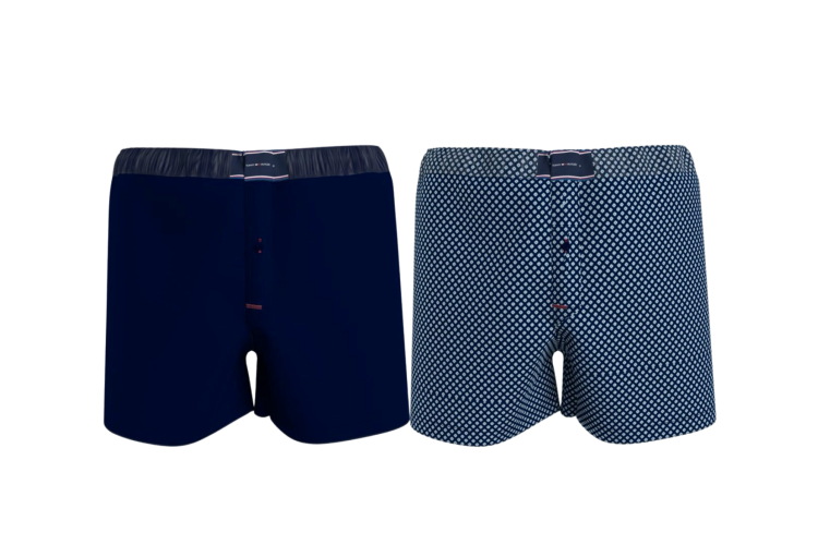 Tommy Hilfiger 2 Pack Woven Cotton Boxer Shorts - Desert Sky/ Geo Foul
