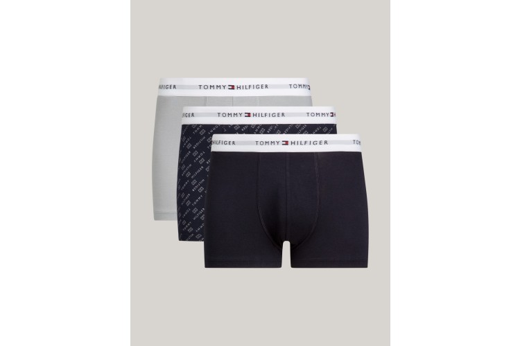 Tommy Hilfiger 3 Pack Essential Print Trunks - LogoFlag/AntiqueSilver/DesSky