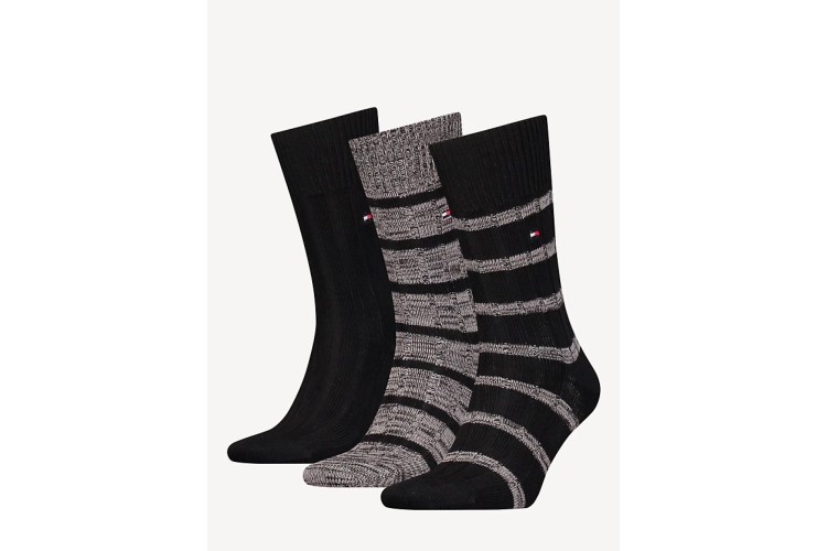 Tommy Hilfiger 3 Pack Men's Classics Mouliné Socks Gift Box - Black Combo