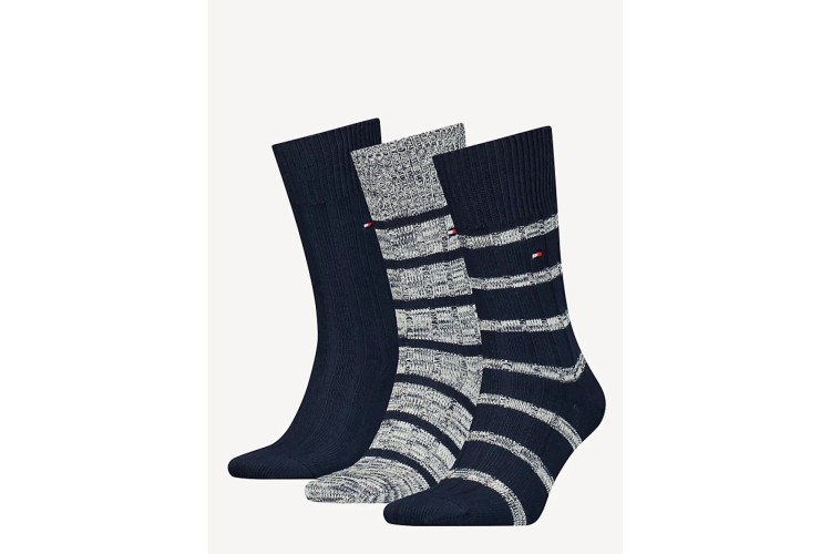Tommy Hilfiger 3 Pack Men's Classics Mouliné Socks Gift Box - Navy Combo
